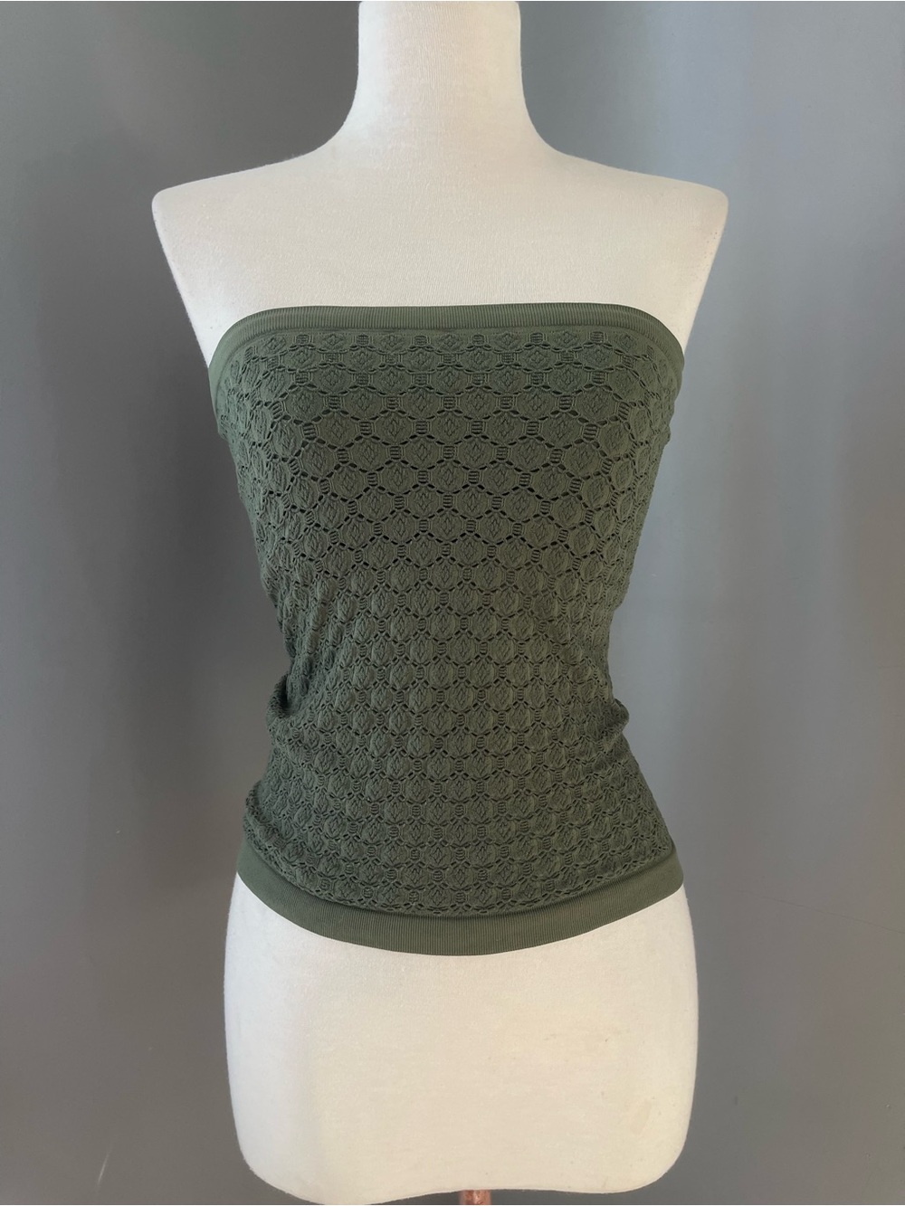 Stretch Lace Strapless Bandeau — Olive Green